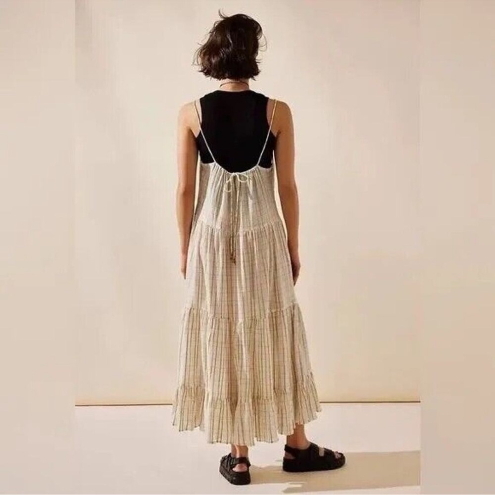 NWT Free People Marigold Gauzy Plaid Tiered Maxi Dress in Canvas Combo Sz XL - Picture 5 of 16